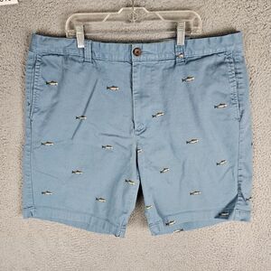 J Crew Blue Preppy Allover Fish Print Flat Front Chino Shorts Men 38x9
